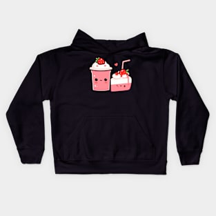 Kawaii Strawberry Ice Cream and Strawberry Cake with Hearts | Cute Kawaii Food Kids Hoodie